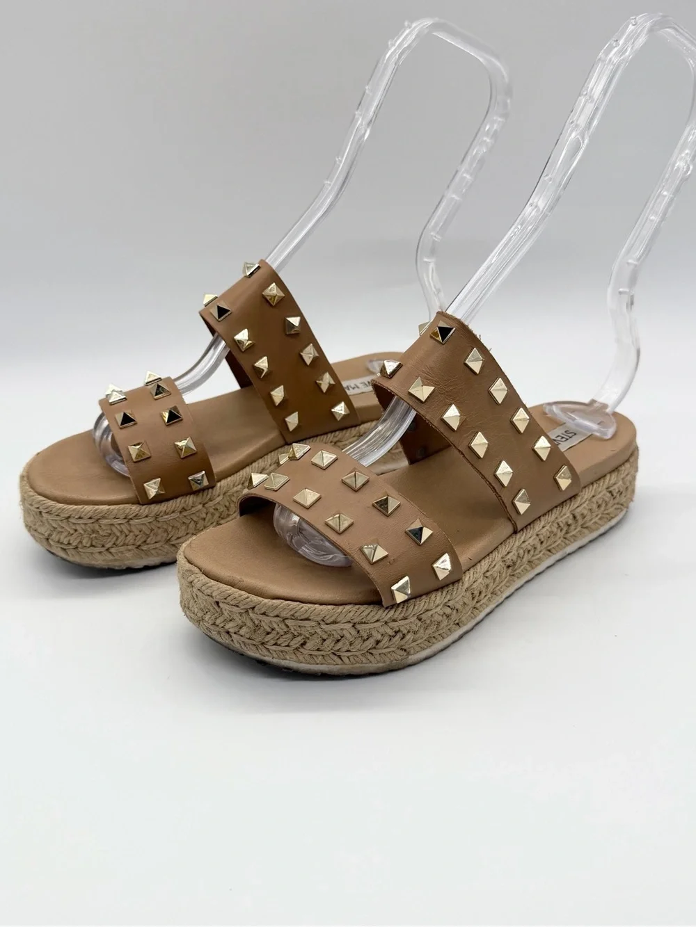 Steve Madden Jaime Studded Platform Espadrille Leather Strappy Sandals Tan Sz 6